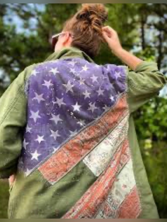 We The Free Jackets & Blazers - We The Free Olive Green Spruce military American flag 🇺🇸 Jacket